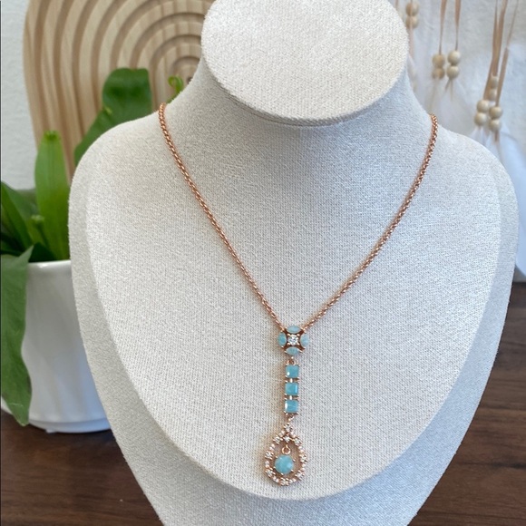 Hespera Rose Gold Aquamarine and White Topaz Necklace - Picture 1 of 2